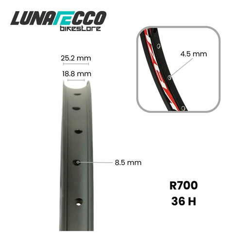 Dos Aro Negro De Aluminio R700 36 Hoyos 25 Mm Ancho Ligero