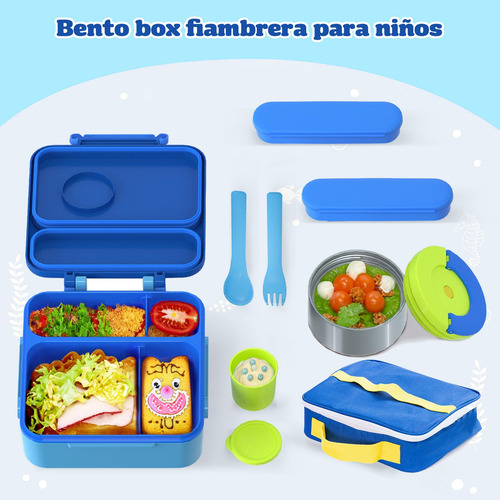 A Bento Box Para Niños, Azul, 4 Compartimentos, Aislado
