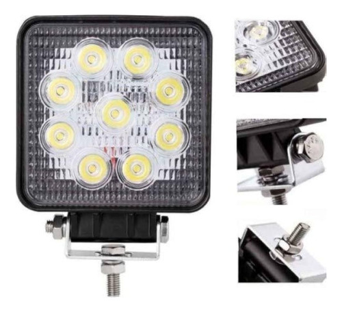 Farol Milha Auxiliar Led 27w Quadrado Carro Caminhão 12v 24v