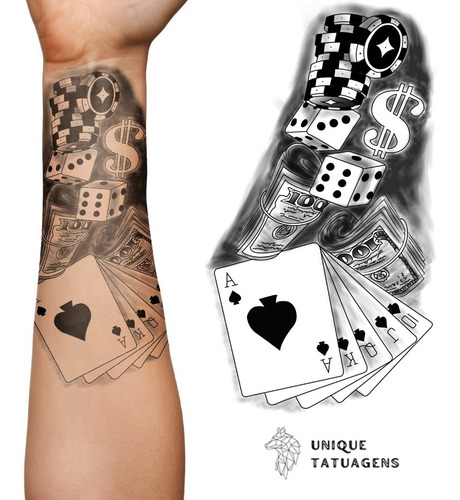 Tatuagem Fake - Cartas Poker Baralho 3d - Removível