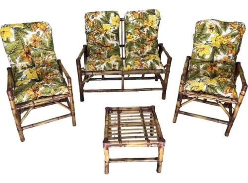 MLB 5626808918 Cadeiras Bambu 4 Lugares Com Bracos Jogo Sofa Jardim JM