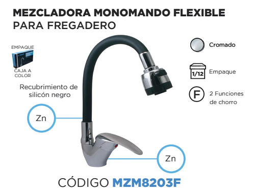Mezcladora Flexible Monomando Para Fregadero Meer
