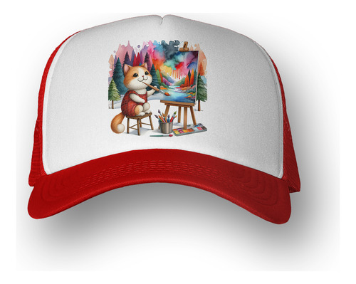 Gorra  Gato Vestido Artista Pinta Con Acuarela