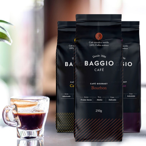 Café Em Pó Baggio, 3 Pacotes, 750g, Café Gourmet Arábica.