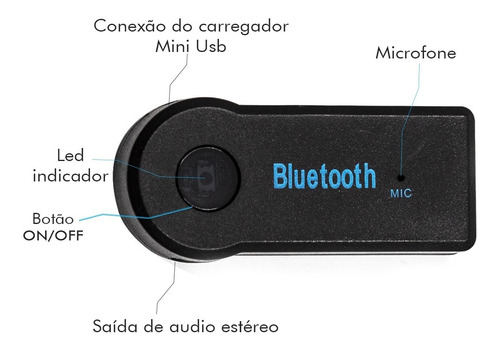 Adaptador Receptor Bluetooth Usb Musica P2 Chamada Som Carro