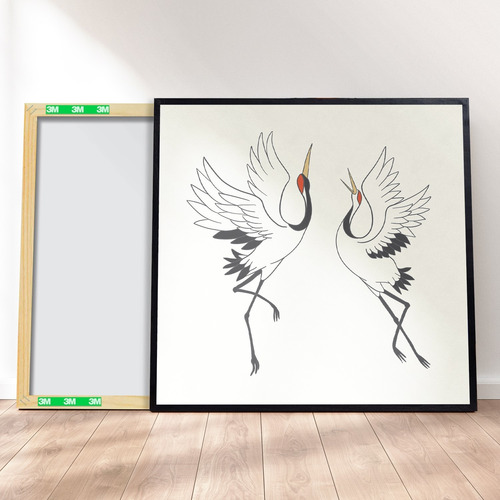 Imagem 1 de 4 de Quadro Decorativo 40x40 - Pássaro Tsuru Japonês M3