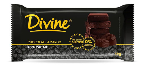 Barra De Chocolate Amargo 70% Cacau 1kg - Divine