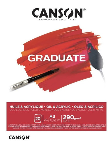 Block Papel Canson Graduate Óleo Acrílico A3 20 Hojas 290gr