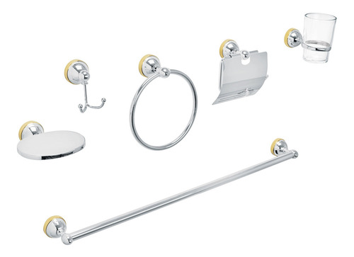 Juego 6 Acc P/baño Cromo-oro Chapeton Redondo Ch Foset 48343