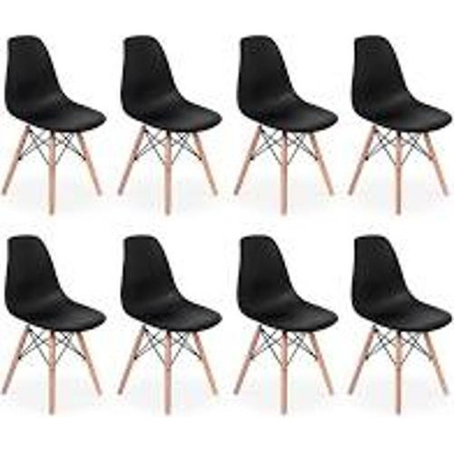 Kit 8 Cadeiras Eiffel Charles Eames Dkr Base Madeira Preta