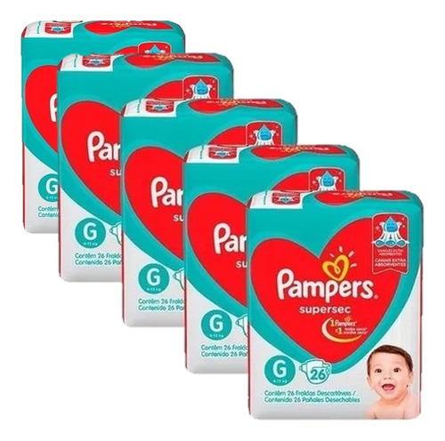 Kit 5 Pacotes Fraldas Pampers Descartável Infantil Atacado Tamanho Extra extra grande (XXG)