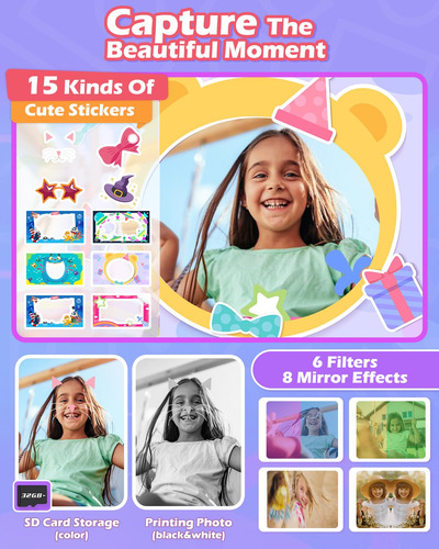 Instant Print Camera Anchioo For Kids W/ 3 Print Paper Pink