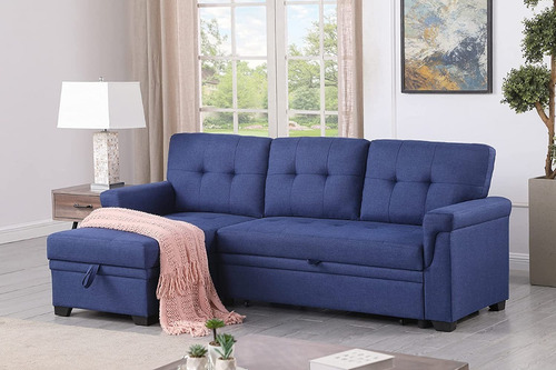 Sofá Seccional Reversible C/almacenamiento Azul, Lilola Home