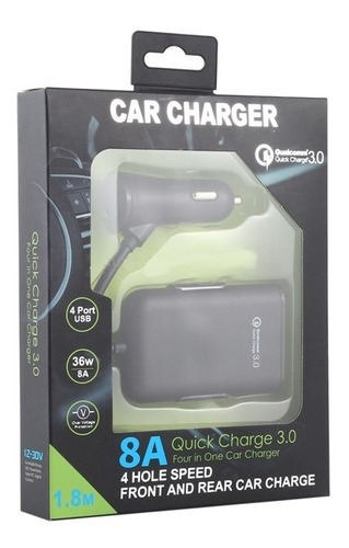 Cargador De Carro Usb 4 Puertos Carga Rápida 40w