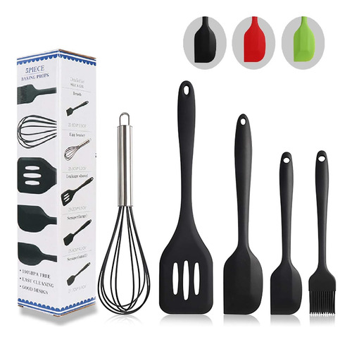 Juego De Utensilios De Silicona Negro, Resistentes Al Calor