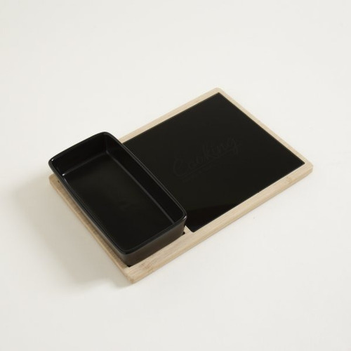 Imagen 2 de 4 de Tabla De Quesos De Bamboo Y Vidrio Negro Con Recipiente