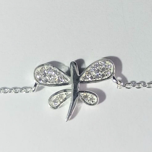 Pulsera Plata 925 Dije Mariposa Con Cubic 18cm Diámetro 2 Cm Largo 18 Cm