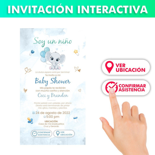 Invitacion Digital Para Baby Shower Temática Elefante 