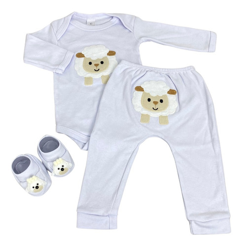 Conjunto Neutro Bebê Unissex Ovelhinha Kit 03 Peças 