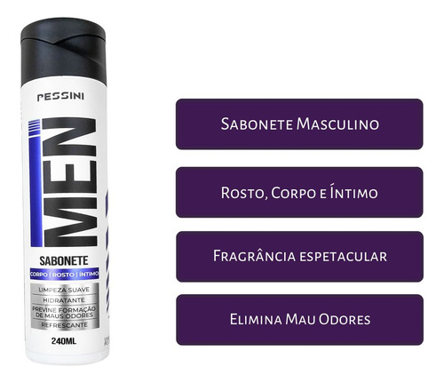 Sabonete Masculino Íntimo Corporal E Rosto Man Pessini 240ml