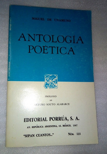 Libro Antología Poética. Miguel De Unamuno