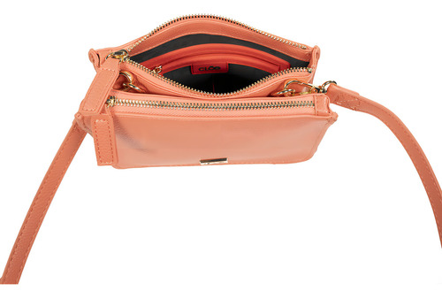 Bolsa Crossbody Cloe Para Mujer Chica Doble Cierre Color Coral