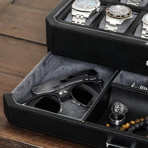 Caja De Reloj Rothwell De Piel Con 12 Ranuras Y Cajón Para A