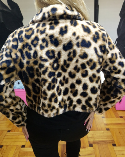 Saco Crop Animal Print De Piel Sintetica Marrón Claro 4