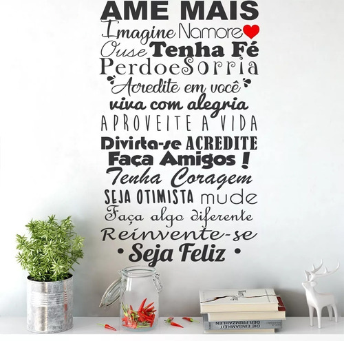 Adesivo Parede Frases Amor Ame Mais Tenha Fé Sorria 60x110cm