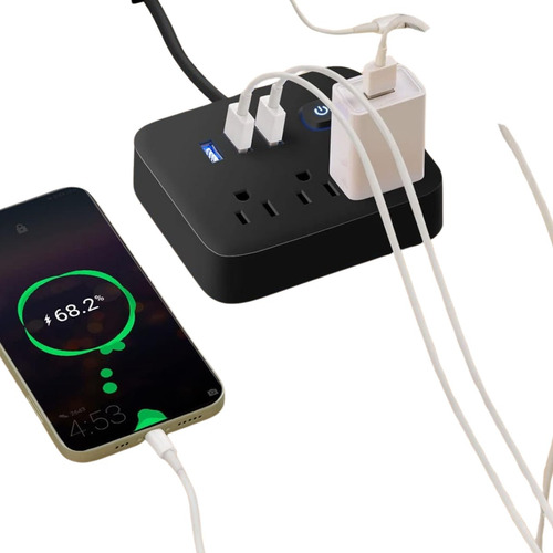 Regleta De 6 Salidas Con Usb Y Enchufe Plano En 45°