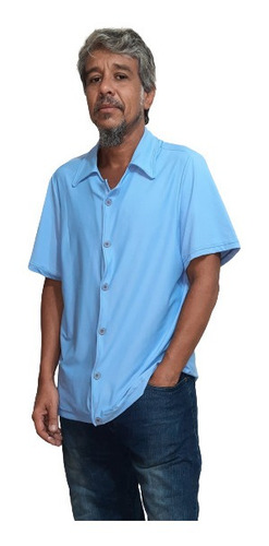 Camisa De Botão Azul Claro Tecido Que Não Amarrota