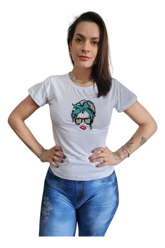 Camiseta Feminina Estampa Desenho Costura Reforçada