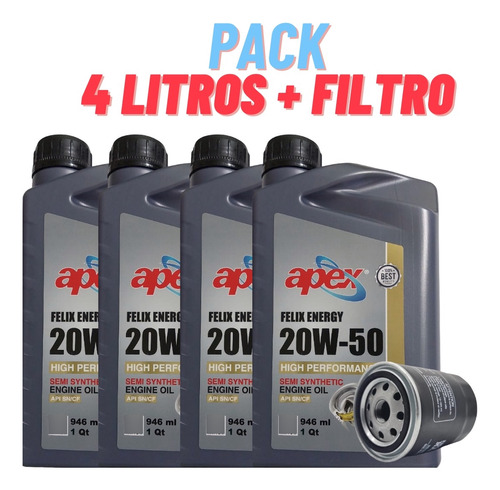 Aceite 20w50 Semi Sintetico Apex Pack 4lts + Filtro