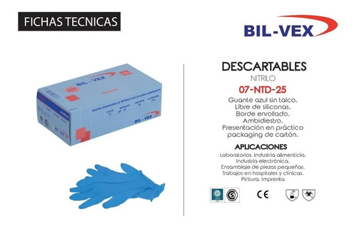 Guantes Bil-vex Nitrilo Descartable Celeste Xl Caja 100 Uni