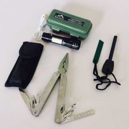 Kit Lanterna Power Light + Alicate Multitool + Pederneira
