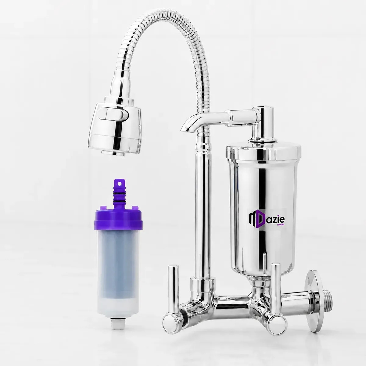 Torneira Dazie Metais Com Filtro Cozinha Para Parede Flexível Móvel Abs Filtro Carbon Block Purificador De Agua Com Refil Instalado 2 Tipos de Jato Bica Chuveirinho Registro 1/4 Vo