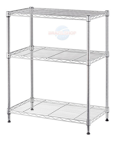 Imagem 4 de 7 de Estante Aramada Aço Cromo 3 Prateleira Regulável Cozinha