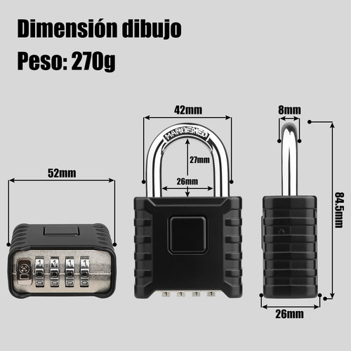 Candado De Combinación De 4 Dígitos, Resistente Al Agua, De