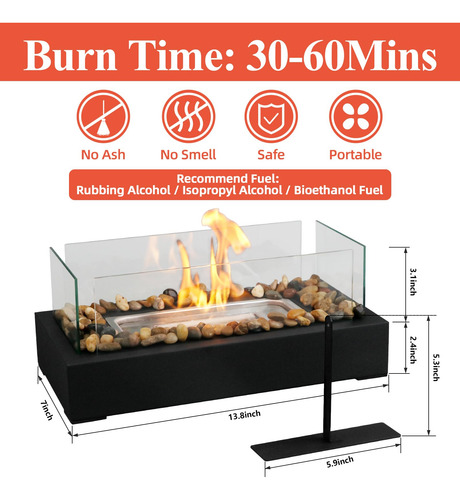 Chimenea De Mesa Pequeña En Acero Inoxidable Negro Interio