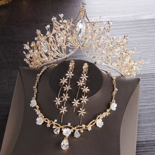 .. Conjunto De Brincos Colar Coroa Bisuteria Para Noiva Ou