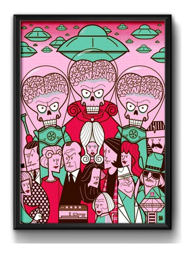 Quadro Filme Marte Ataca Tim Burton Decoracao Moldura Vidro