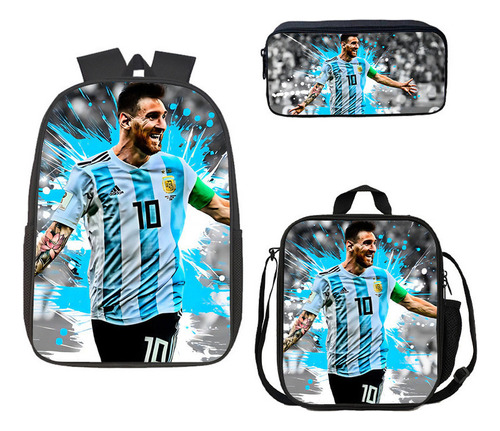 Mochila Escolar Messi Argentino, Juego De 3 Piezas