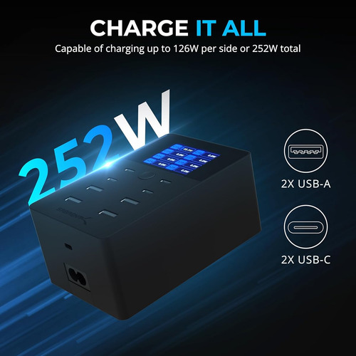 Estacion De Carga 252w Usb De 8 Puertos Con Pantalla Lcd Negro