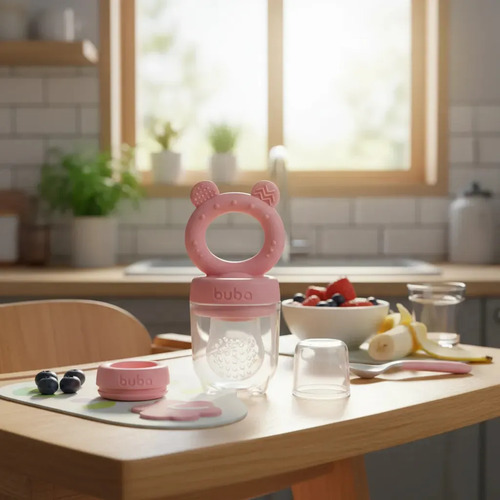 Porta Frutinhas Silicone Ursinho Rosa Lanchinho 18853 Buba