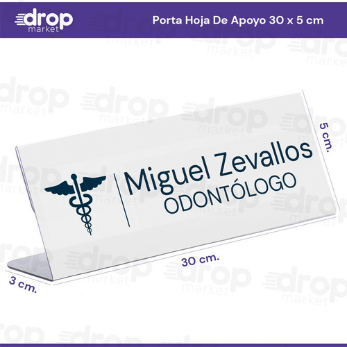 Imagen 3 de 10 de Porta Nombres Porta Hojas Apoyo Tipo Acrílico 30x05cm. X1u