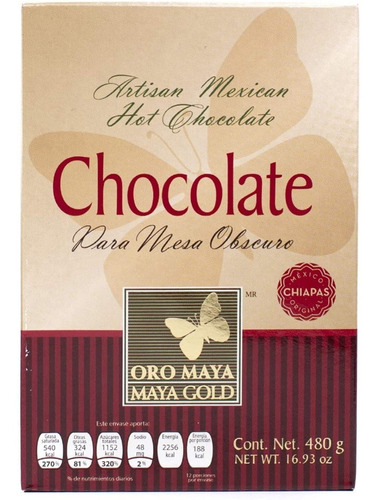 Chocolate Artesanal Gourmet Oro Maya 480g. Para Mesa Obscuro