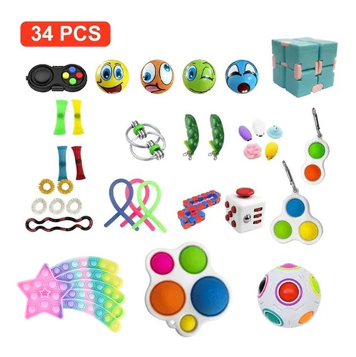 34 Piezas Fidget Toys Desestresante, Pop It Caixa Mist