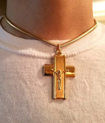 Imagen 8 de 9 de Cadena Baño De Oro 18k Wide Gargantilla Cristo Prenda Collar