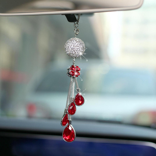 Bonito Espejo Retrovisor Brillante Colgante Adorno Rojo