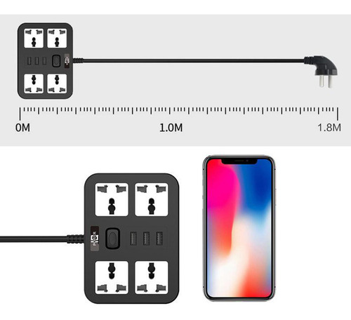 Regleta De Enchufes 3 Puertos Usb 1.8 Protección Contra